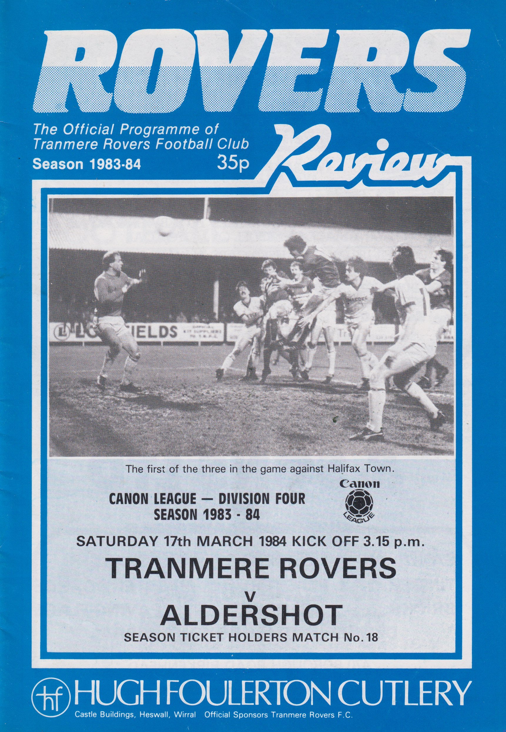 Tranmere Rovers v Aldershot match programme